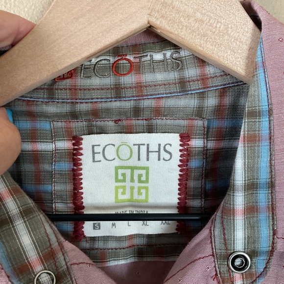 Ecoths Western Organic Cotton Shirt Button Down Snap Red Short Sleeve Small - Picture 2 of 10